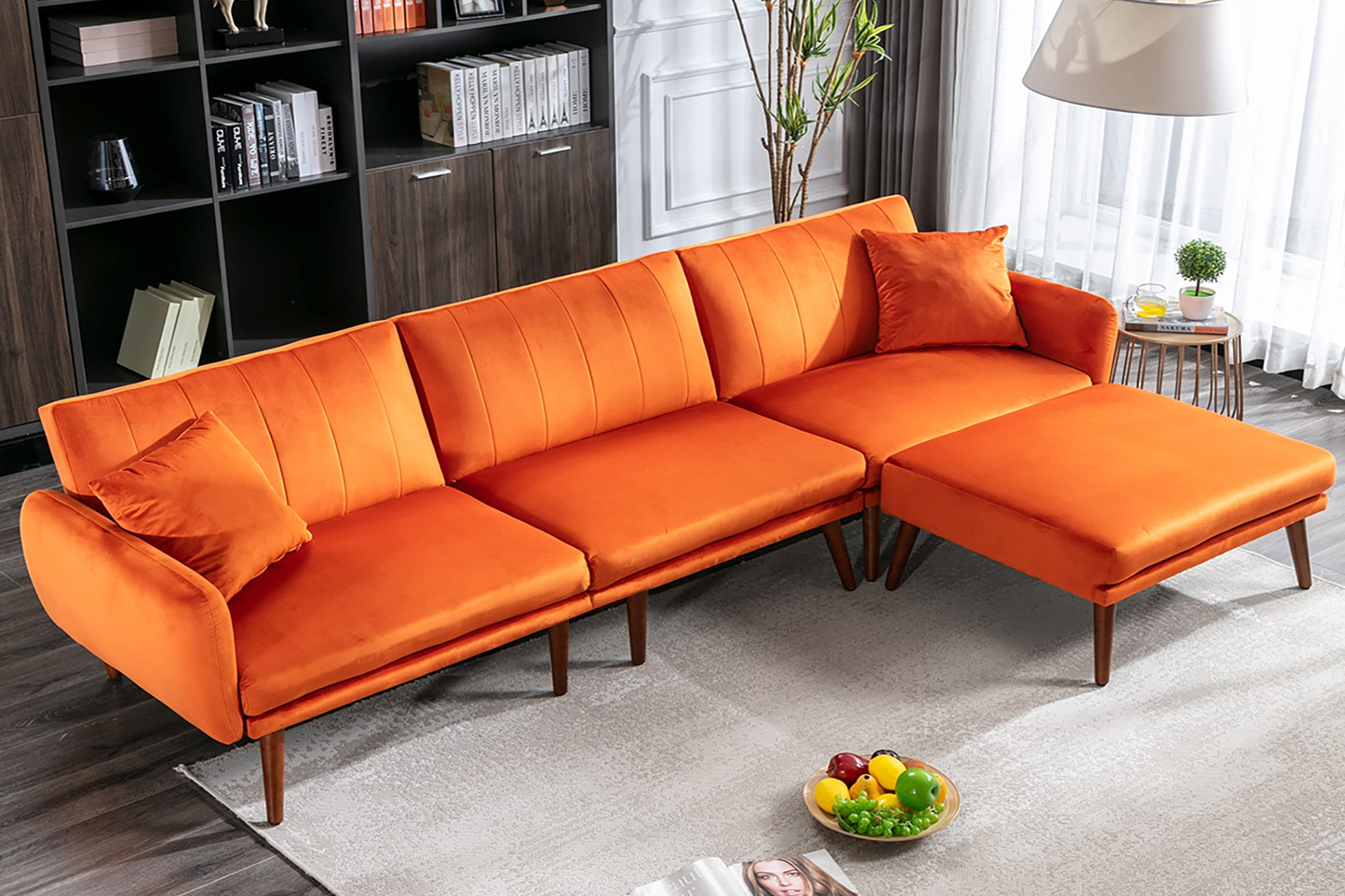 Jomeed L-Shaped Convertible Sectional Sofa Bed - Orange throughout
