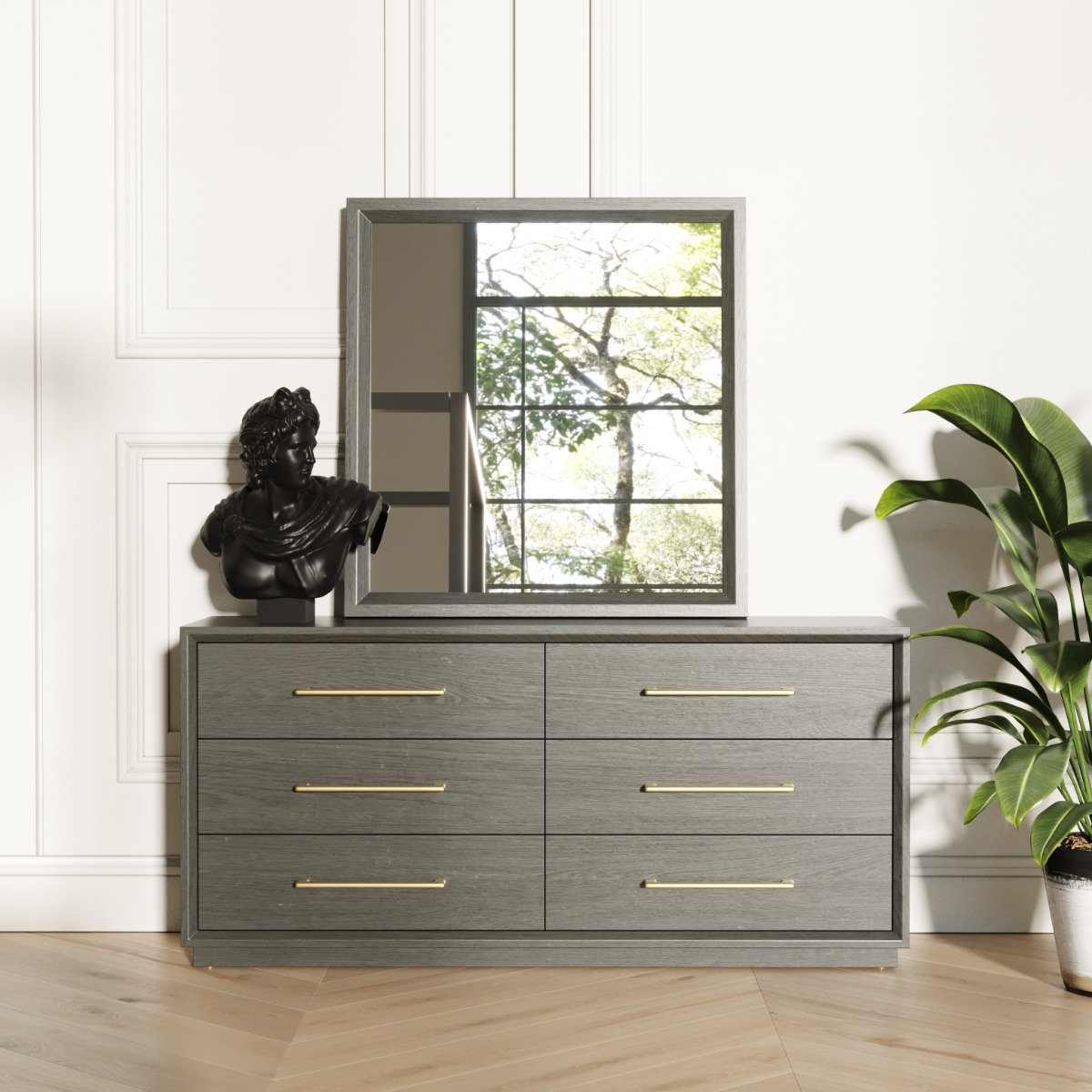 Modrest Manhattan- Contemporary Grey And Gold Dresser | Atlas Furniture ... pertaining to Modrest Hera Modern Gray Dresser