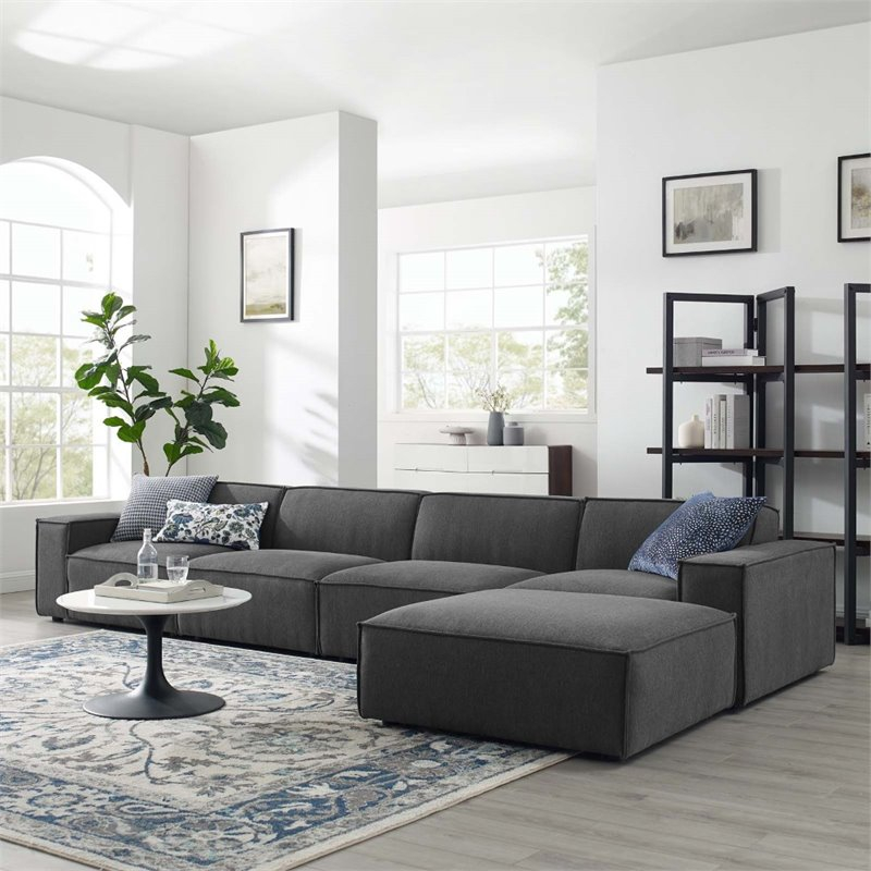 Modway Restore 5 Piece Fabric Upholstered Modular Sectional Sofa In ... inside Modway Proximity Upholstered Polyester Fabric Sofa In Charcoal