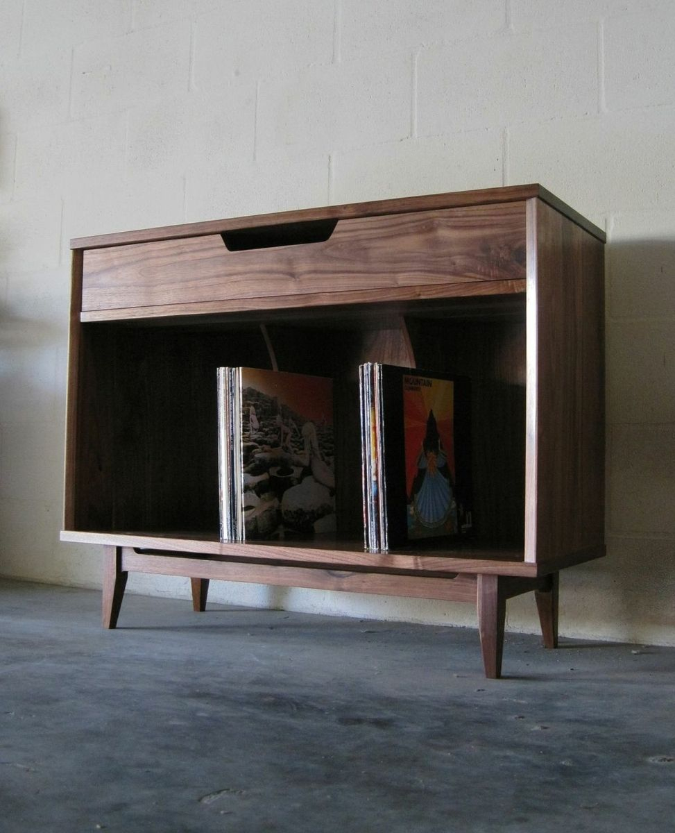 Solid Walnut Record Cabinet | Vinyl Record Furniture, Record Storage ... regarding Kurtis 67" Tv And Vinyl Record Stand, Walnut