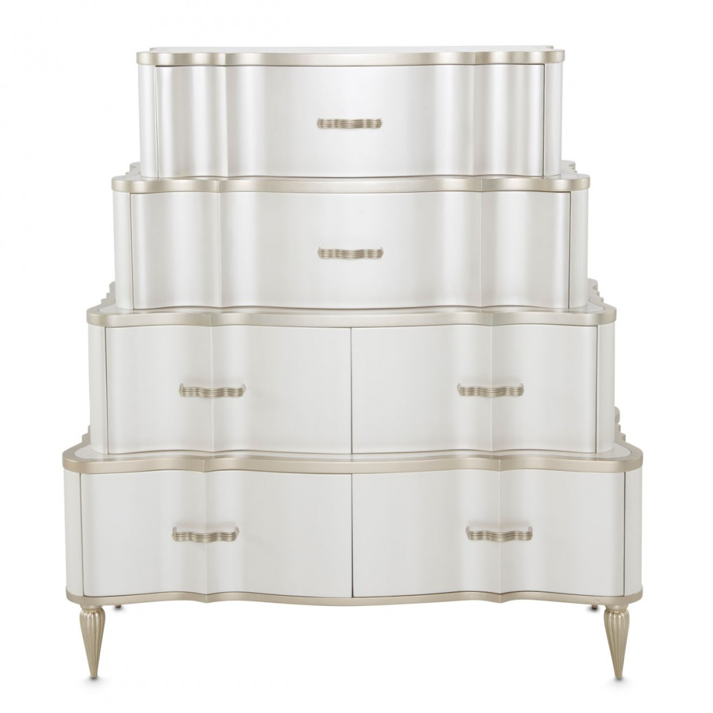 Tiered 6-Drawer Chest London Place Collection By Michael Amini with London Place 6-Drawer Tiered Chest - Creamy Pearl