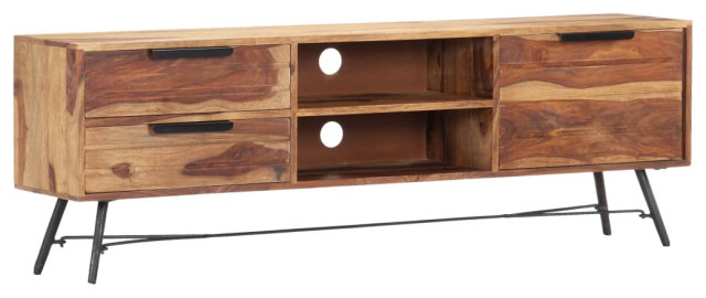 Vidaxl Tv Stand Tv Unit Sideboard Tv Console Media Cabinet Solid ... in Vidaxl Tv Stand Tv Console Sideboard Solid Mahogany Wood With Light Black Coffee
