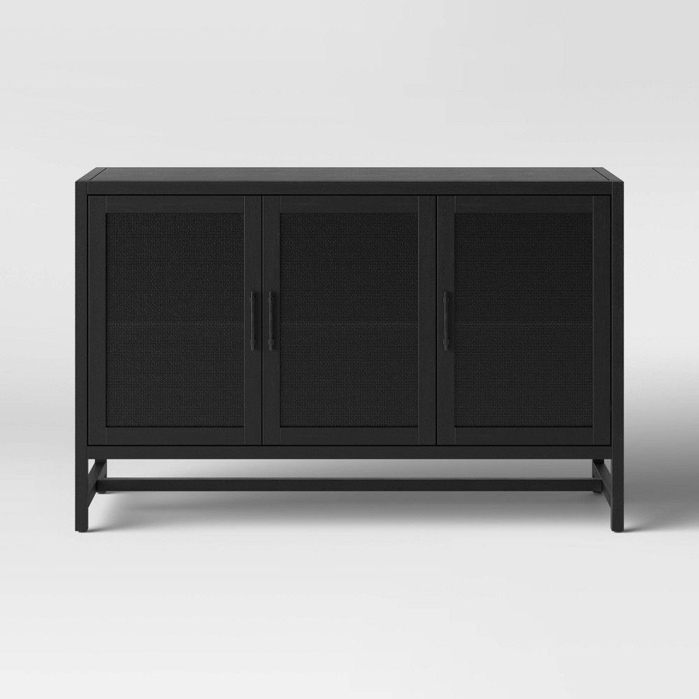 Warwick 3 Door Accent Tv Stand For Tvs Up To 59" Stand Black ... with Designing Spaces That Transition: Black TV Stands with Open Shelves and Side Cabinets