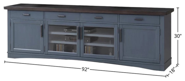 Bowery Hill Traditional 92"W Wood Tv Console In Denim Blue Finish ... for Preserving craftsmanship traditions through Bowery Hill's iconic console series