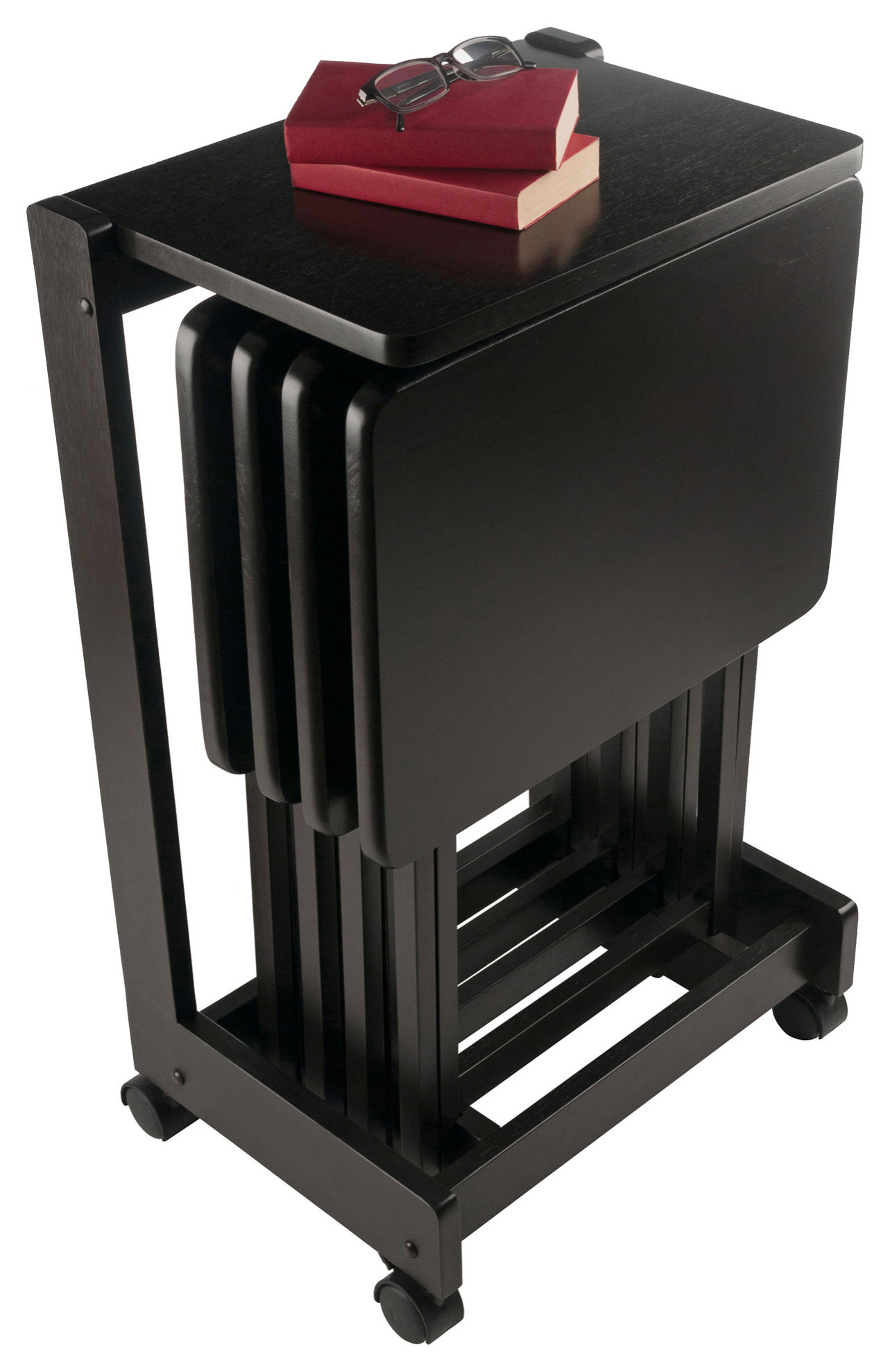 Brienda 5-Pc Snack Table Set, Flip Top, Coffee - Transitional - Tv ... throughout Brienda 5-Pc Set Flip Top Snack Table Coffee Finish