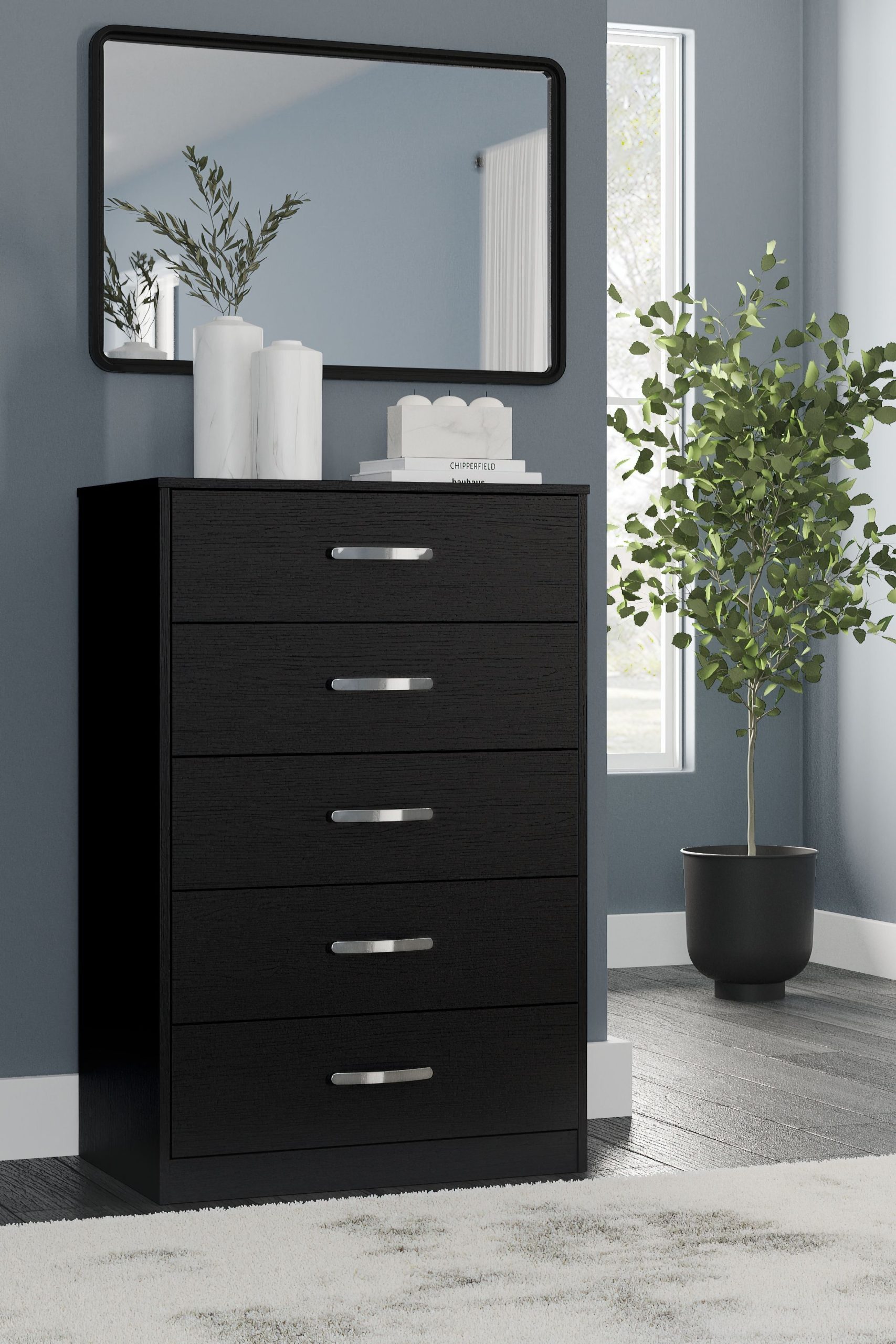 Finch - Black - Five Drawer Chest - 46" Height in Modern White And Black 5-Drawer Chest