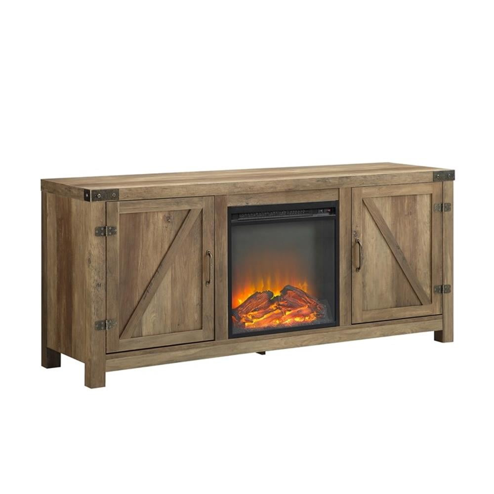 Pemberly Row 58" Barn Door Fireplace Tv Stand In Rustic Oak - Walmart.com within Pemberly Row 58" Barn Door Tv Stand In Barnwood