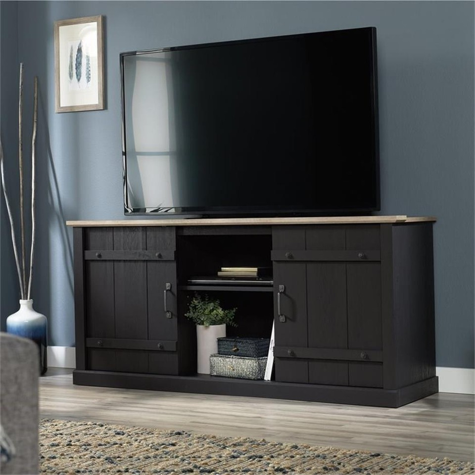 Pemberly Row Engineered Wood Tv Stand For Tvs Up To 70" In Raven Oak | Ebay intended for Pemberly Row Open Storage Engineered Wood Tv Stand For Tvs Up To 75" In Black