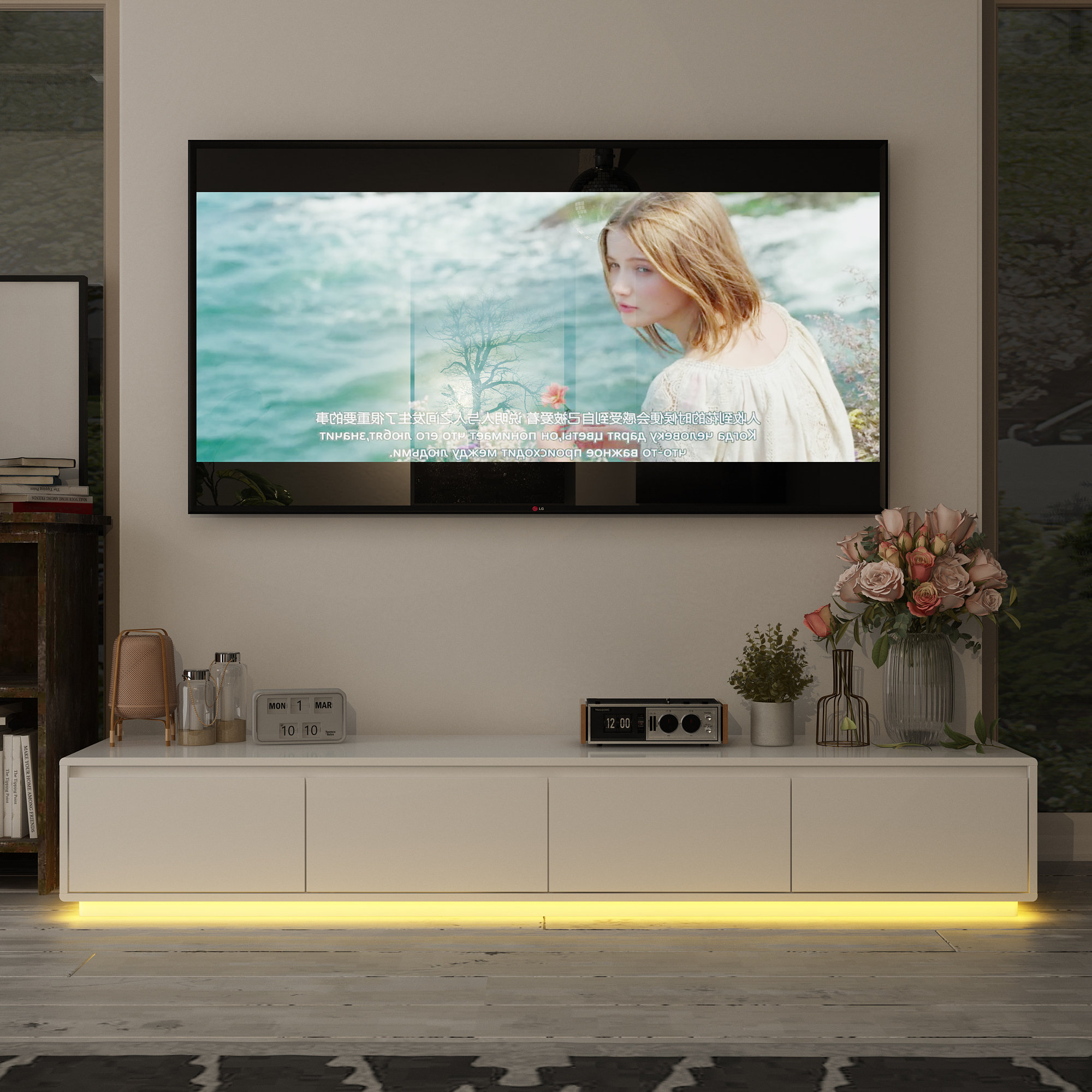 Wrought Studioâ„¢ 4-Drawer Tv Stand With Adjustable Lights | Wayfair intended for Gdf Studio 4-Drawer Storage Tv Stand, Led Lighting & Charging Ports, Black