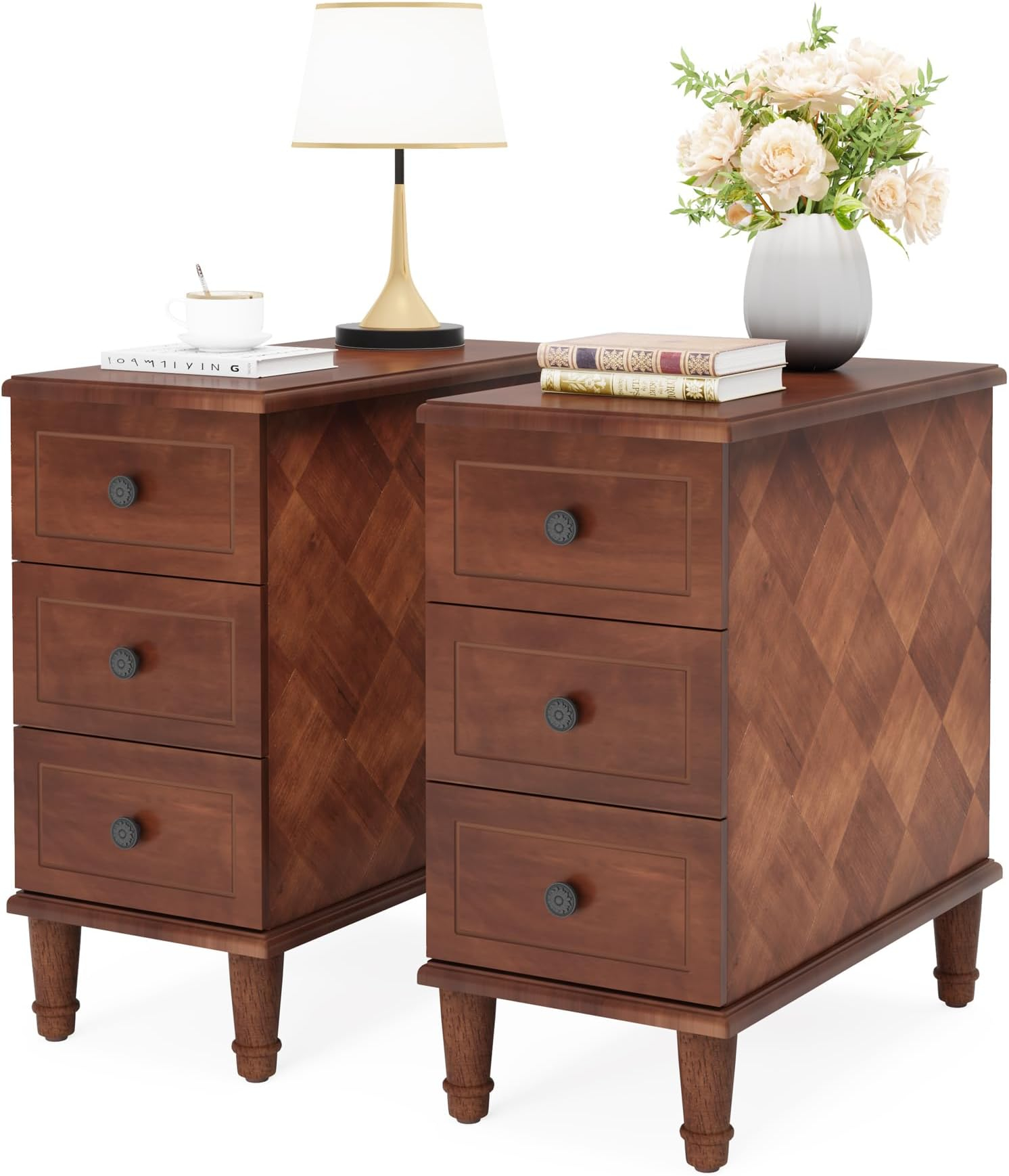Amazon.com: Padma House Set Of 2 Solid Wood End Table With 2 Drawers ... within Vidaxl End Table Wooden Console Table Side Table Nightstand Solid Oak Wood