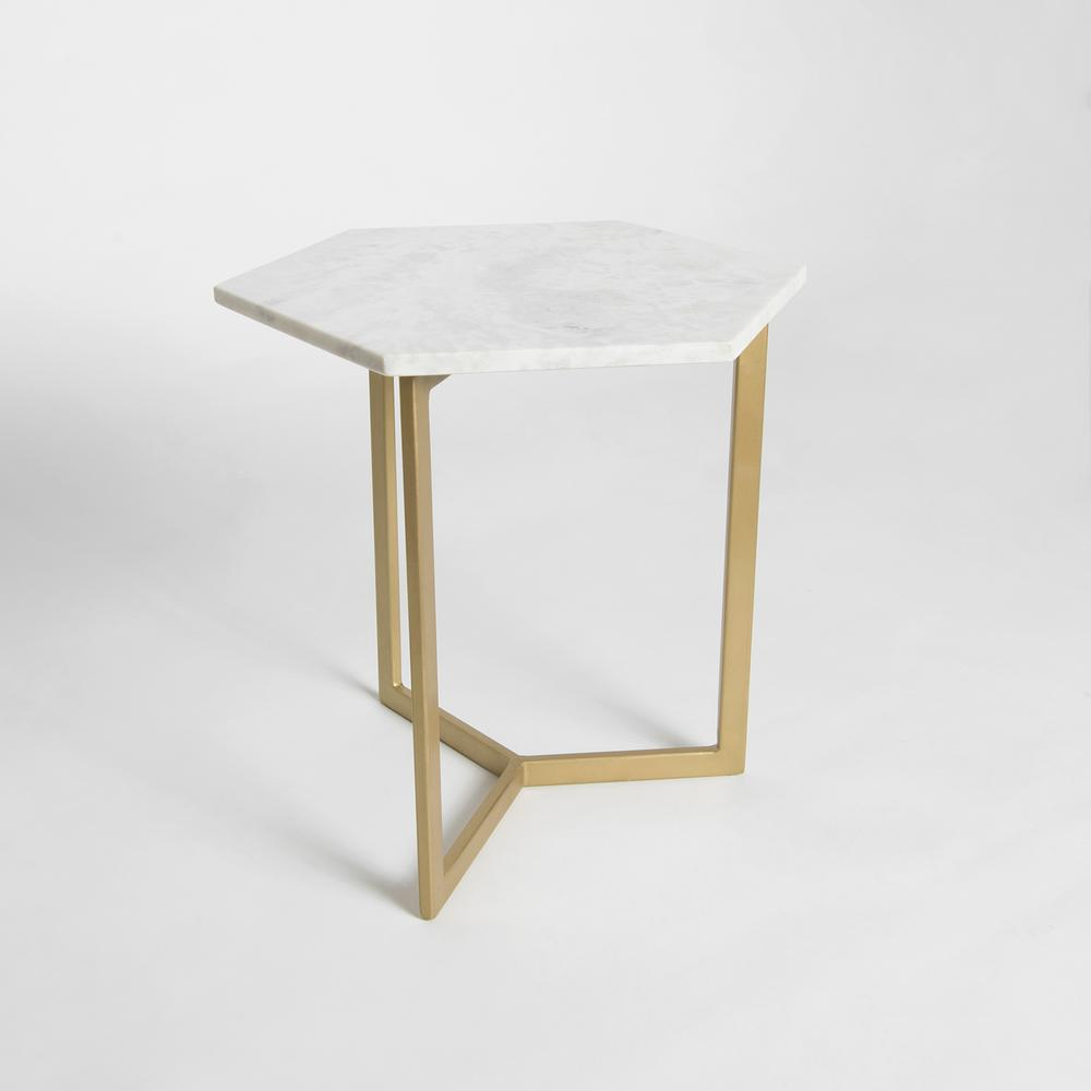 Best Home Fashion Marble White Hexagon Accent Table-Table_Prince08 ... throughout Bleached Wood White Marble Hexagon 18" Bunching Table Minimalist Contemporary