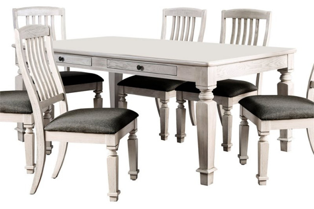Bowery Hill 4-Drawer Transitional Wood Dining Table In Antique White ... for Bowery Hill Traditional Wood Chairside Table In White Finish