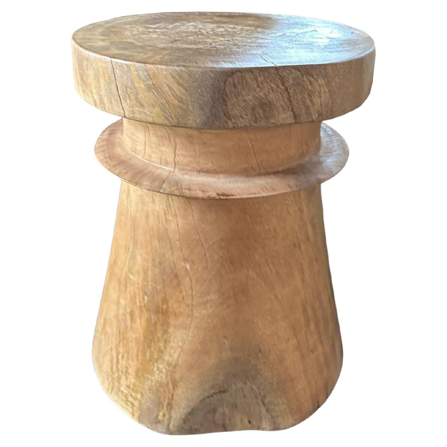 Contemporary Round Side Table In Solid Wood And Glass Top Matte Natural ... pertaining to 21" Side End Table Round Top Stacked Ball Post Natural Brown Mango Wood