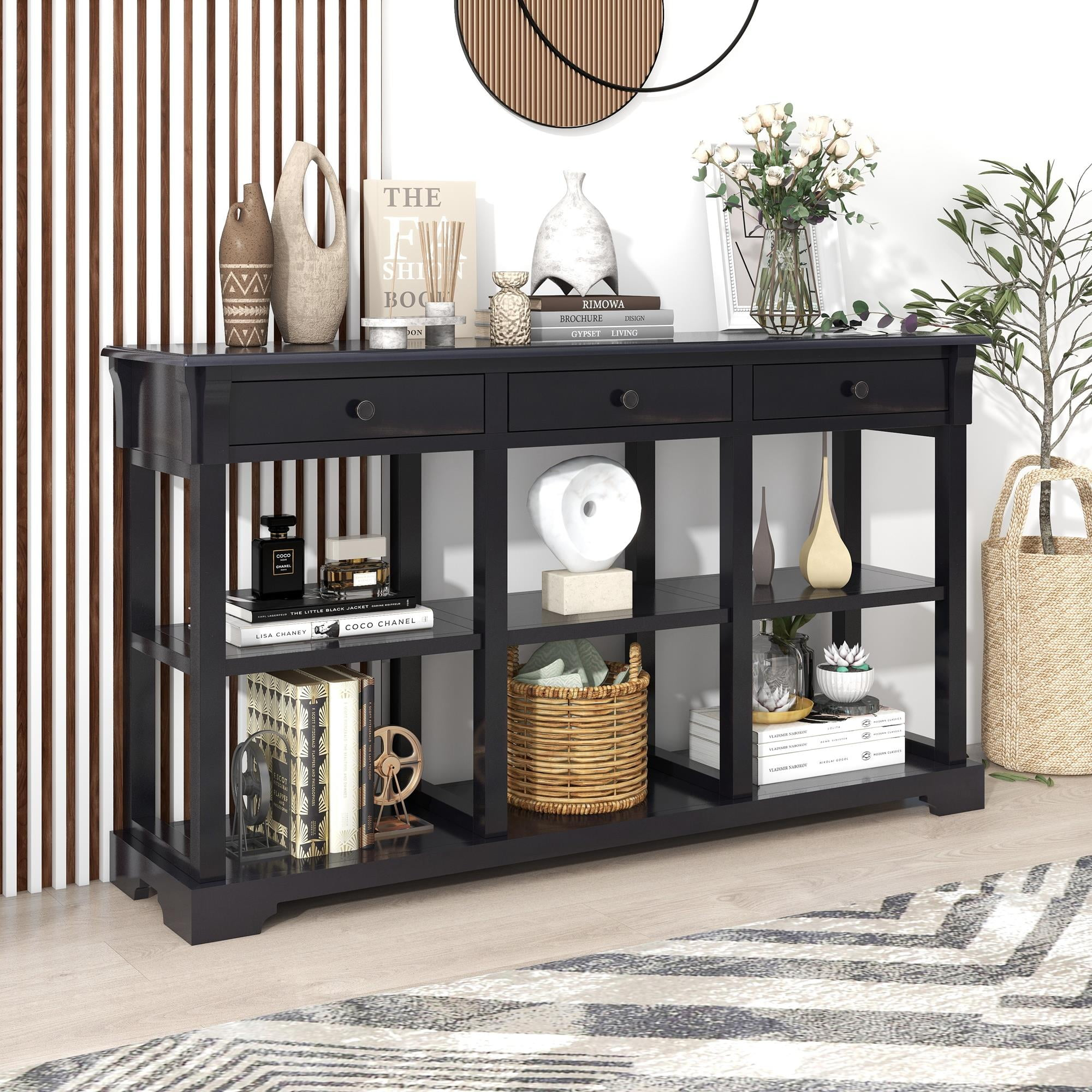Dining Room Console Tables with Westfield Console Table, Black, 58" Wide, Natural, 20"Wide