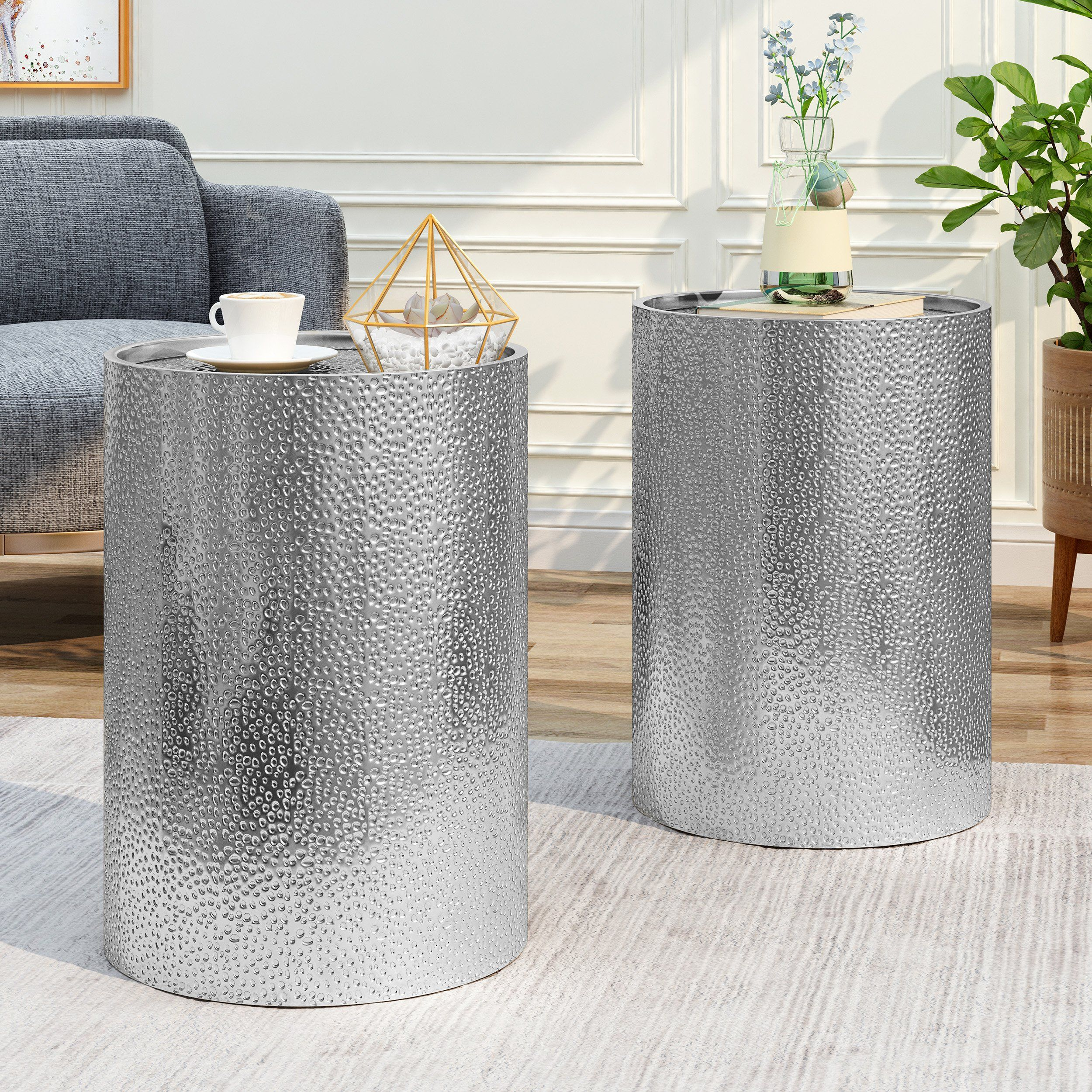 Kaylee Modern Round Hammered Iron Accent Table (2 Pack) | Iron Accent ... with The Evolution of Side Tables in Modern Home Décor Trends