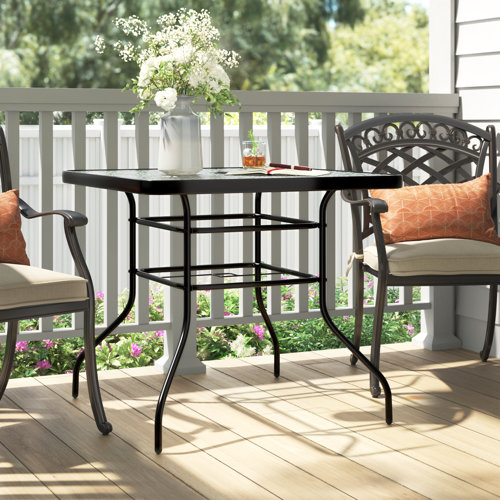 Lark Manor Aliyahna 32'' Patio Square Table Tempered Glass Steel Frame ... with regard to Creating functional dining areas with steel frame square table designs