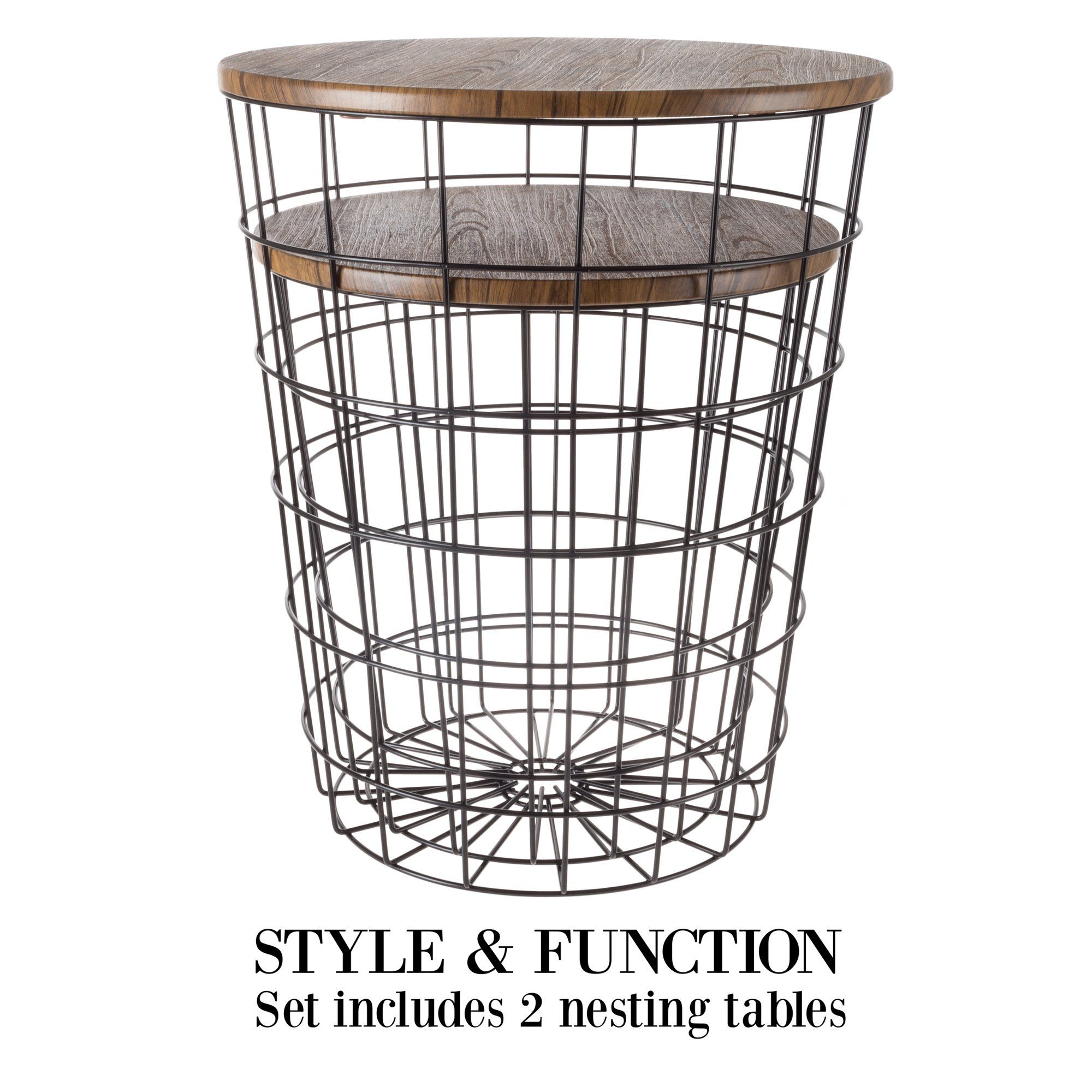 Lavish Home Set Of 2 End Tables, Nesting Tables With Removable Wood ... pertaining to Choosing the Right Set of Two Grey And Brown Wood and Metal Basket Round End Tables for Your Home