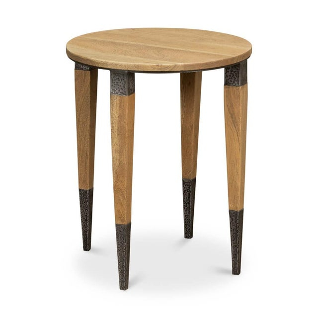 Modern Round Accent Table | Chairish for East At Main 19-Inch Gold Iron And Natural Wood Round Accent Table
