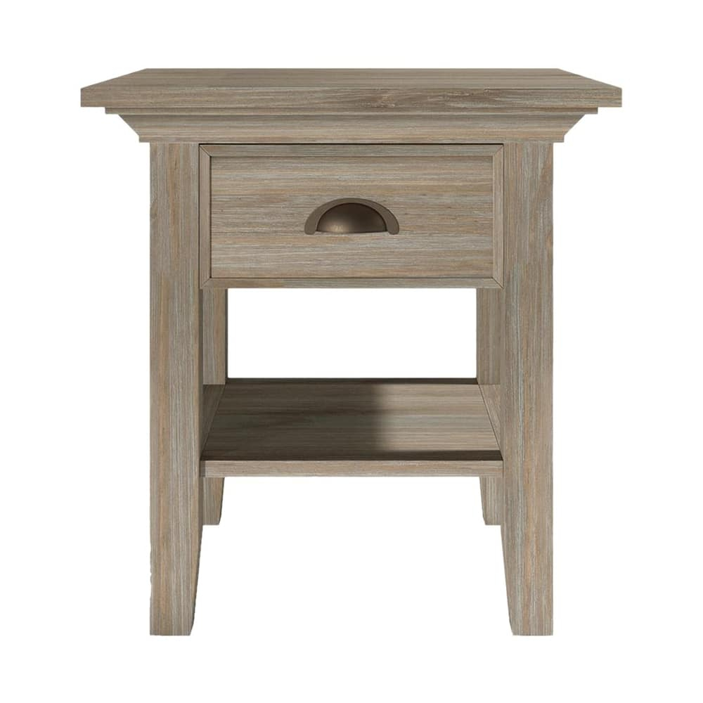 Simpli Home Redmond Solid Wood 19 Inch Wide Square Transitional End ... pertaining to Home Square Solid Wood Pedestal Table In Distressed Artifacts