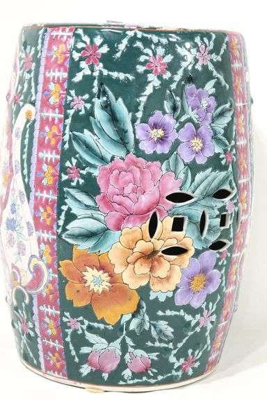 Vintage Oriental Cutwork Famille Rose Mixed Color Porcelain Garden ... in Vintage Oriental Famille Rose Mixed Color Porcelain Round Stool Ottoman Hcs7386