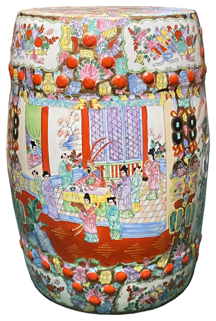 Vintage Oriental Famille Rose Mixed Color Porcelain Round Stool Ottoman ... regarding Authenticity Tips for Identifying Genuine Famille Rose Porcelain Pieces
