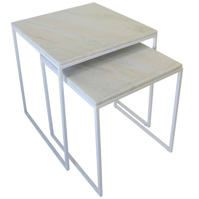 White Granite Marble Nesting End Tables, A Set | Chairish pertaining to Exploring the Versatility of Nested Furniture in Small Living Areas