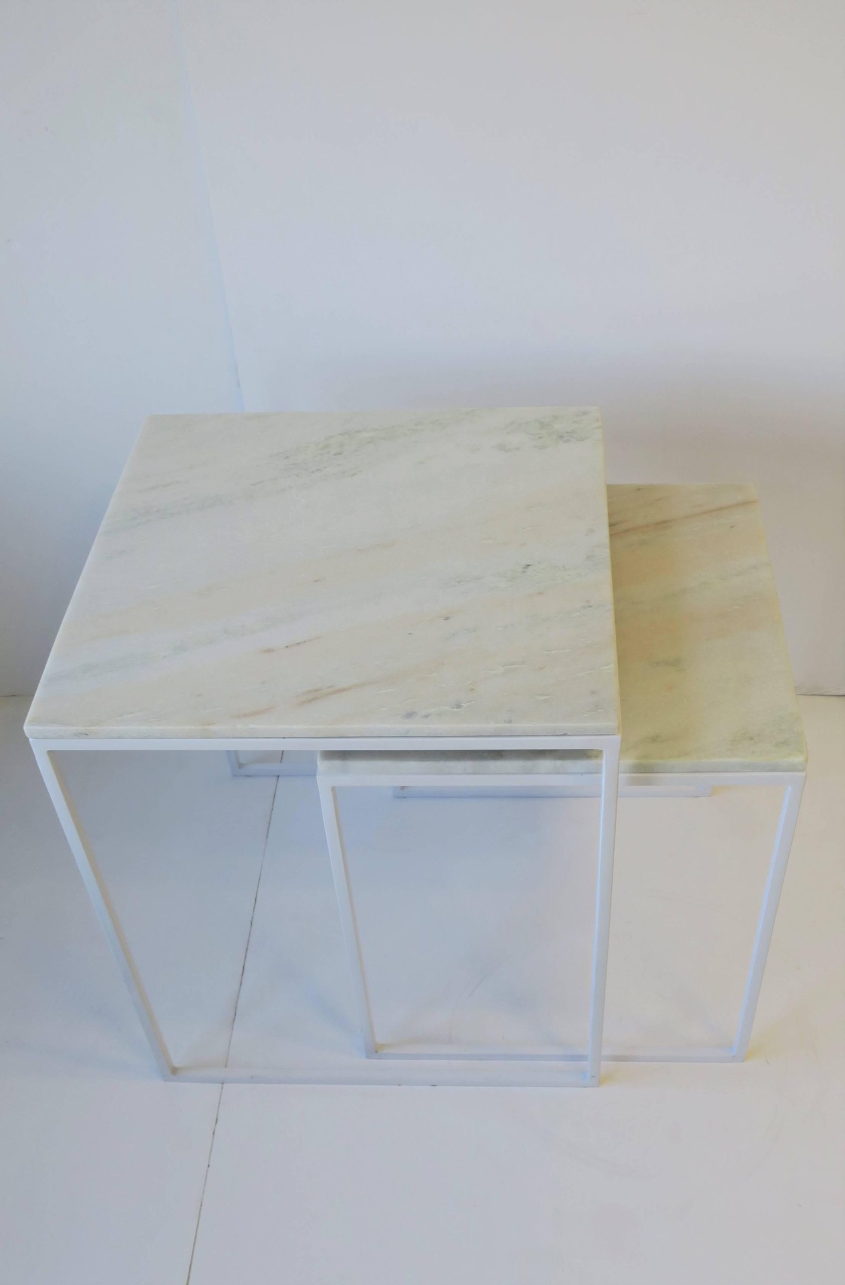 White Marble Nesting End Tables, Pair Set For Sale At 1Stdibs with regard to Modern Square Marble Finish Veneer Top Nesting End Tables Set Of 2