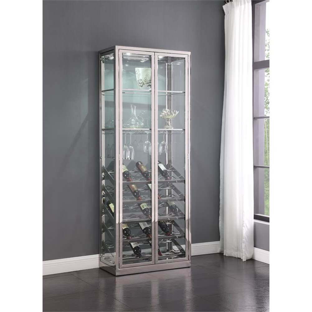 Maklaine 31.5" Steel &amp; Glass Curio Cabinet With Wine And Stemware Rack ... in Maklaine 31.5" Steel &amp; Glass Curio Cabinet